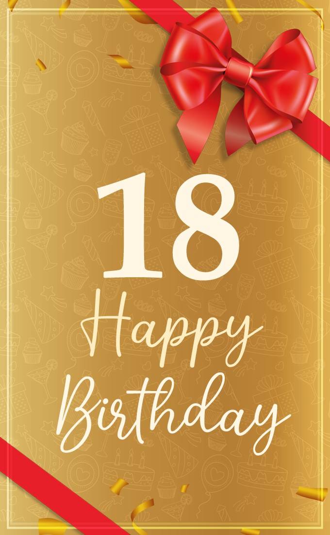 Happy 18th Birthday Image with red bow (tall rectangle shape picture)