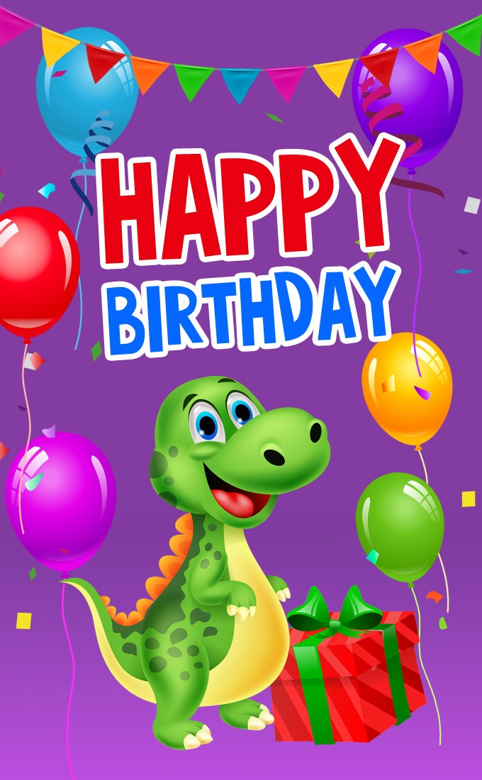 Happy Birthday vertical tall image with dinosaur (tall rectangle shape picture)