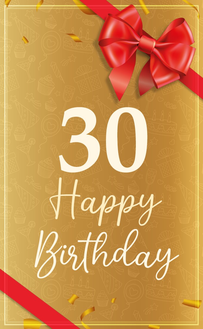 Happy 30th Birthday Image with red bow and ribbon (tall rectangle shape picture)