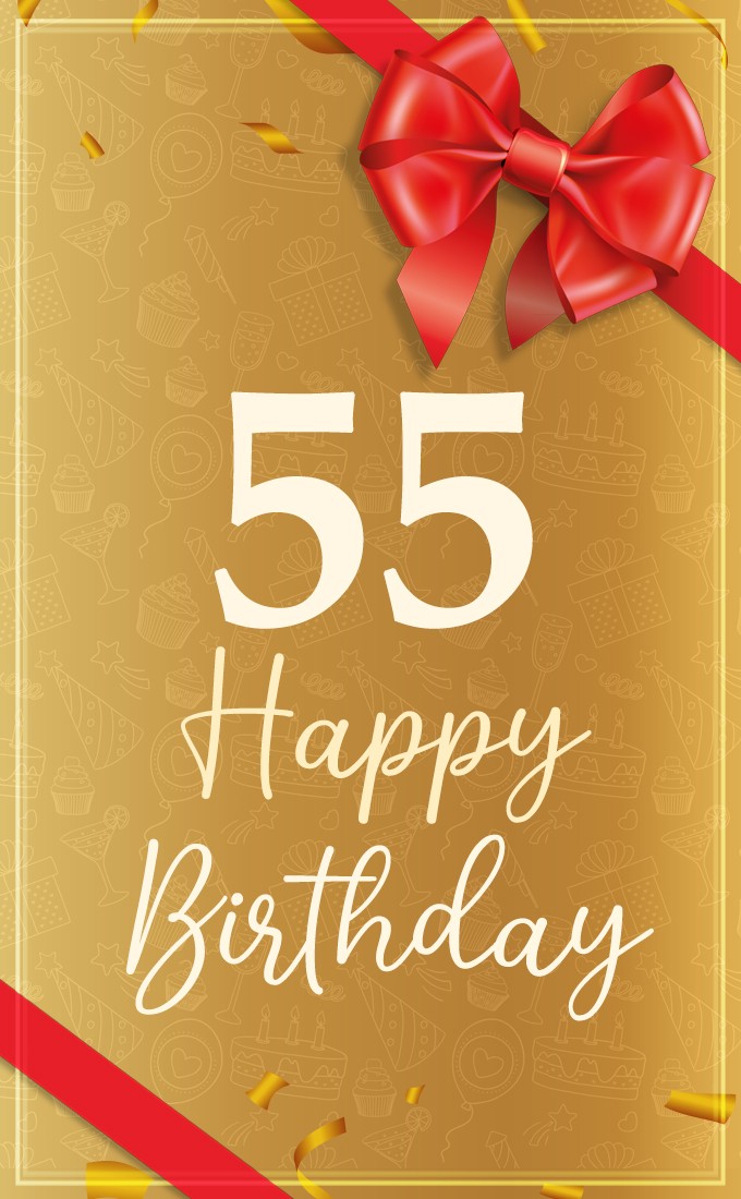 Happy 55th Birthday beautiful picture with red bow and ribbon (tall rectangle shape picture)