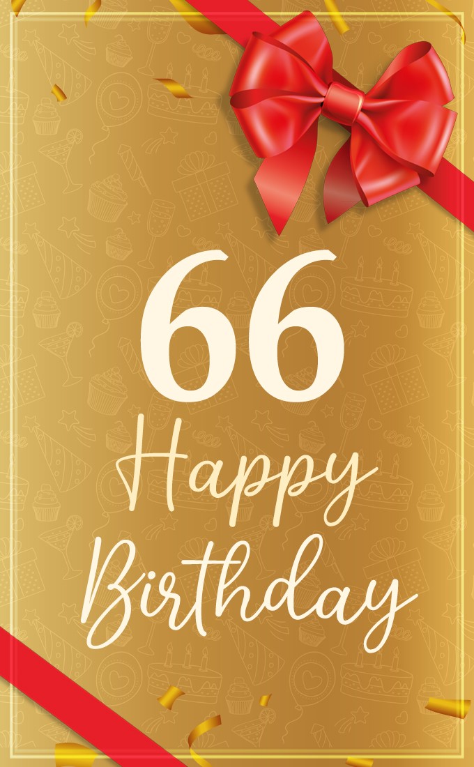 Happy 66th Birthday Greeting Card with red bow (tall rectangle shape picture)