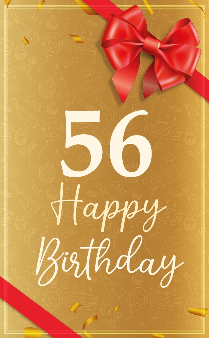 Happy 56th Birthday image with red bow and ribbon (tall rectangle shape picture)