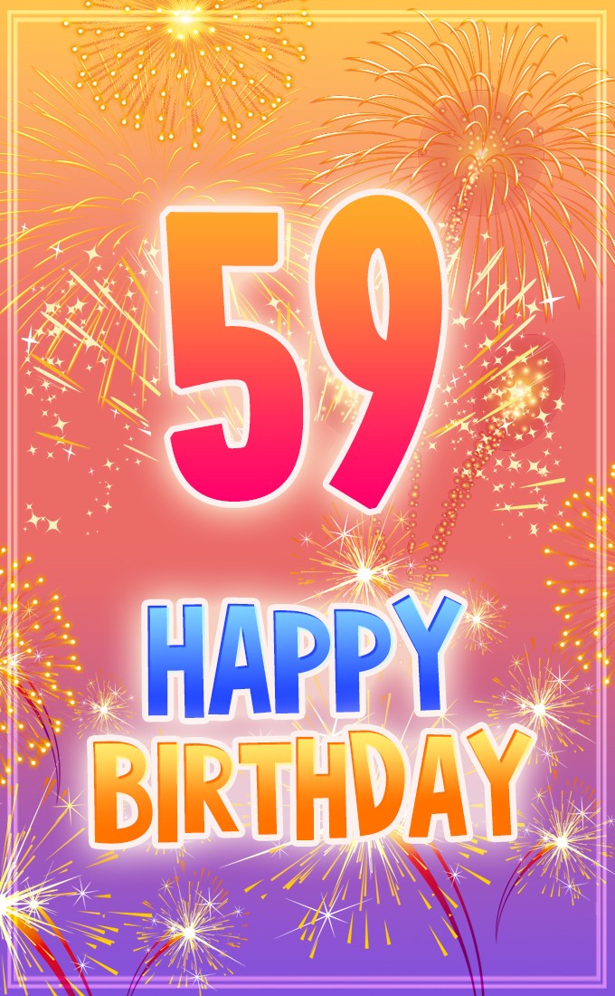 Happy 59th Birthday image with fireworks (tall rectangle shape picture)