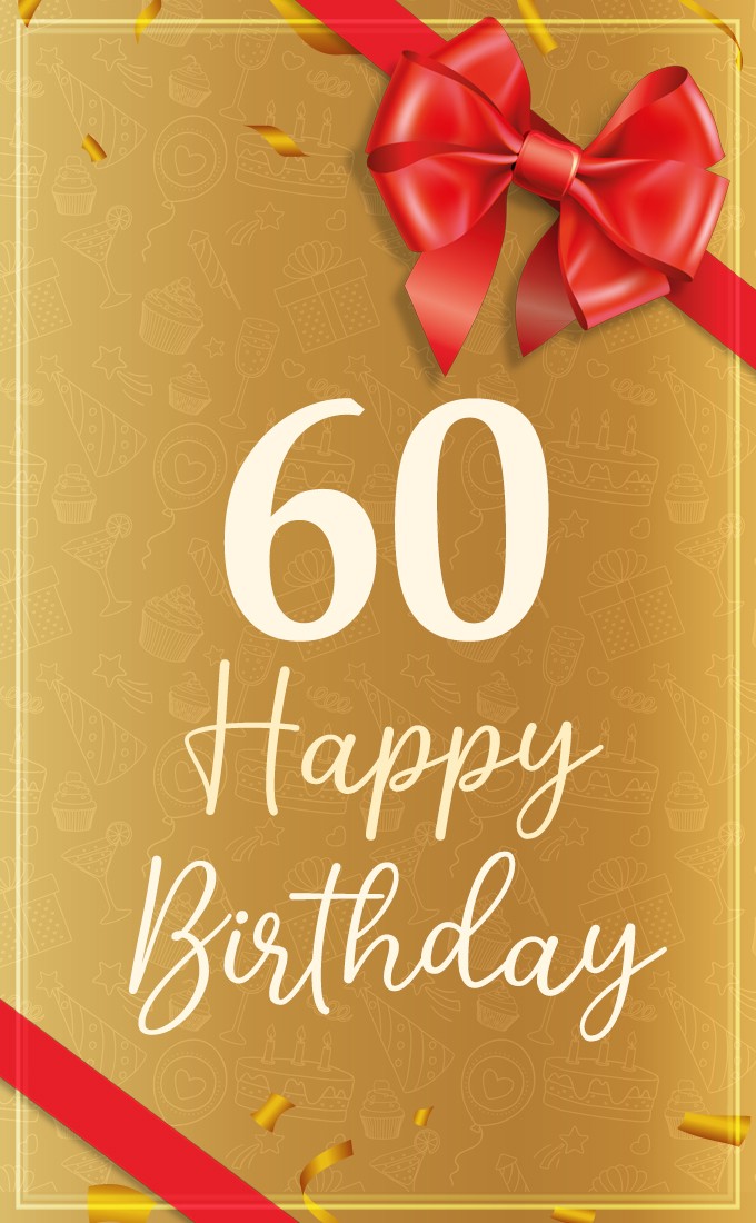 Happy 60th Birthday image with red bow and ribbon (tall rectangle shape picture)