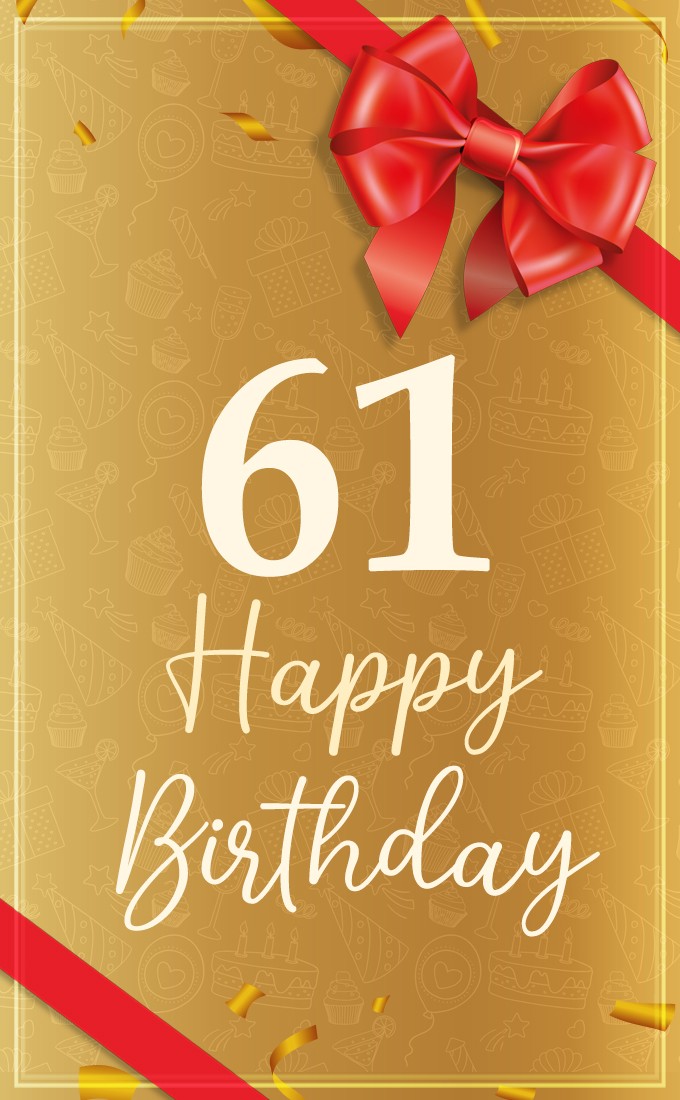 Happy 61st Birthday image with red ribbon (tall rectangle shape picture)