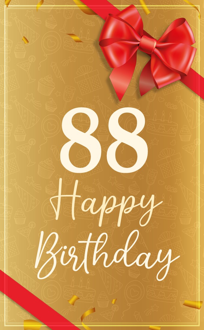 Happy 88th Birthday picture with red bow and ribbon (tall rectangle shape picture)