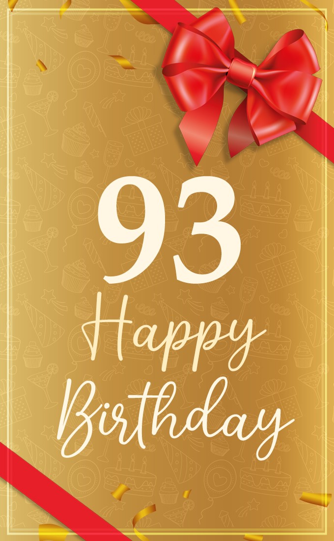 Happy 93rd Birthday image with red bow and ribbon (tall rectangle shape picture)