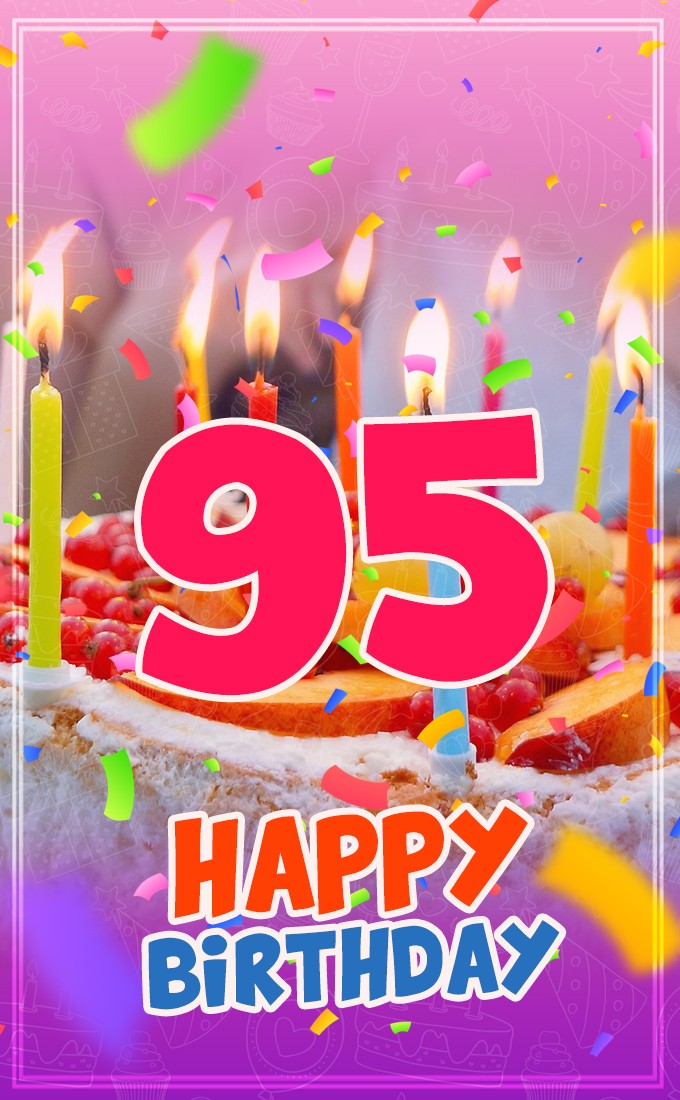 Happy 95th Birthday image with cake and candles (tall rectangle shape picture)