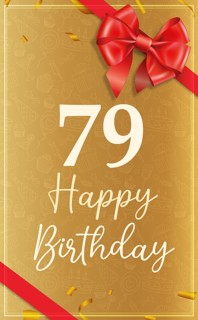 Happy 79th Birthday image with red ribbon (tall rectangle shape picture)