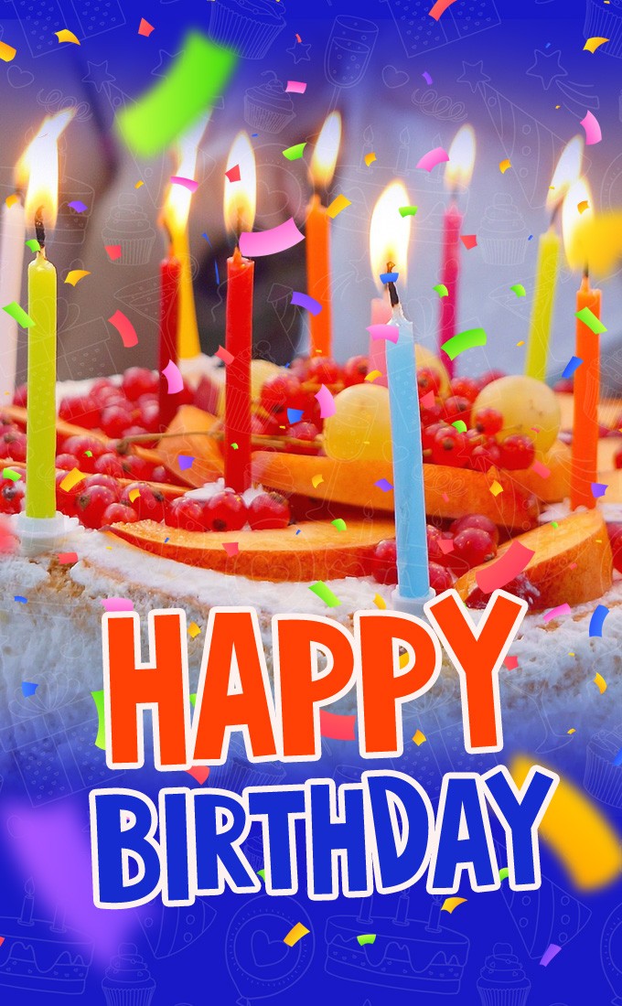 Vetical tall birthday card for him with cake and candles (tall rectangle shape picture)