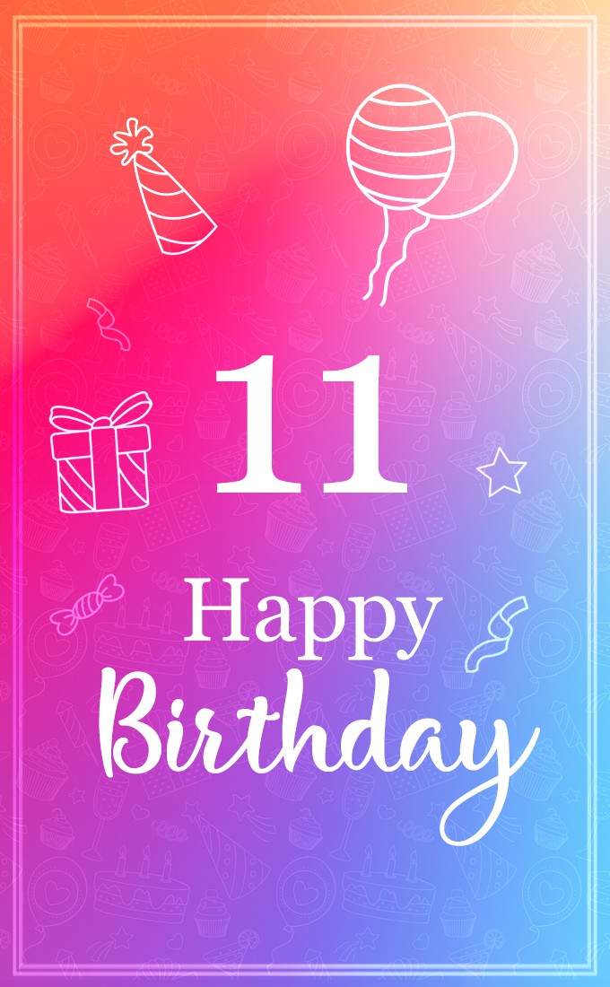 Happy 11th Birthday, stylish Birthday Card (tall rectangle shape picture)