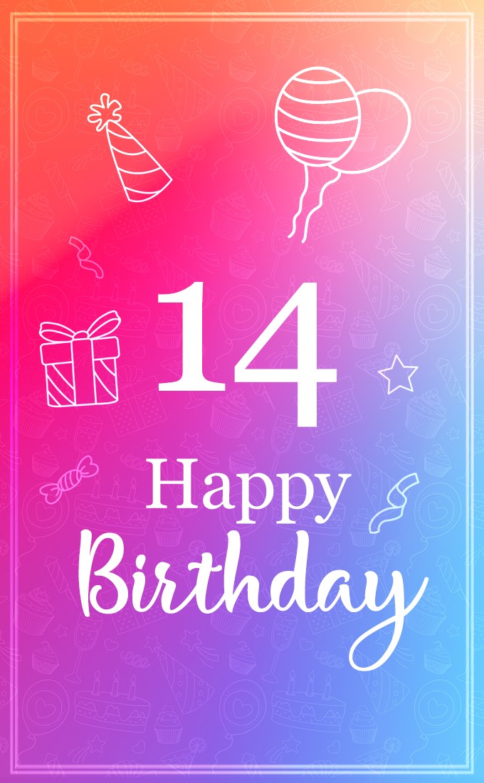 Happy 14th Birthday, stylish Birthday Card (tall rectangle shape picture)