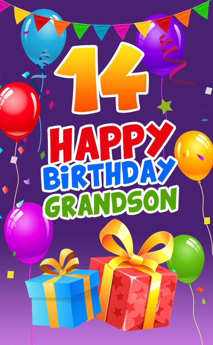 Happy 14th Birthday Grandson Image (tall rectangle shape picture)