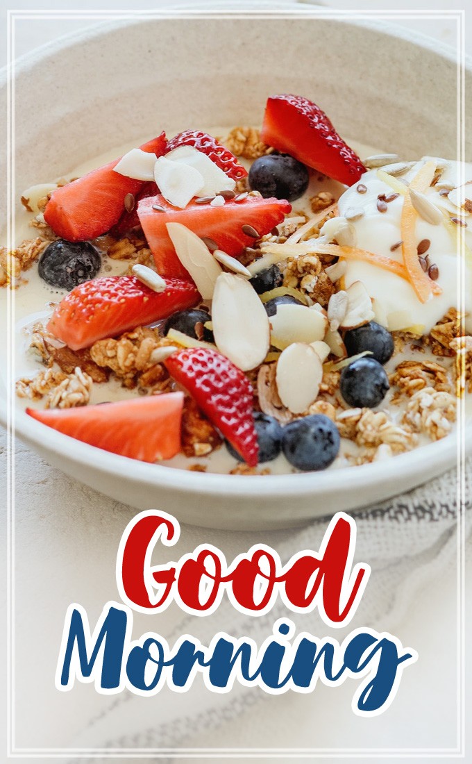 Good Morning vertical tall image with Cereal (tall rectangle shape picture)