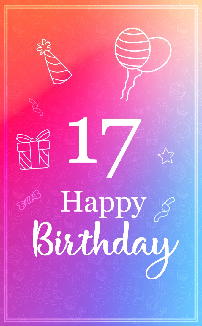 Happy 17th Birthday Stylish Birthday Card with violet background (tall rectangle shape picture)