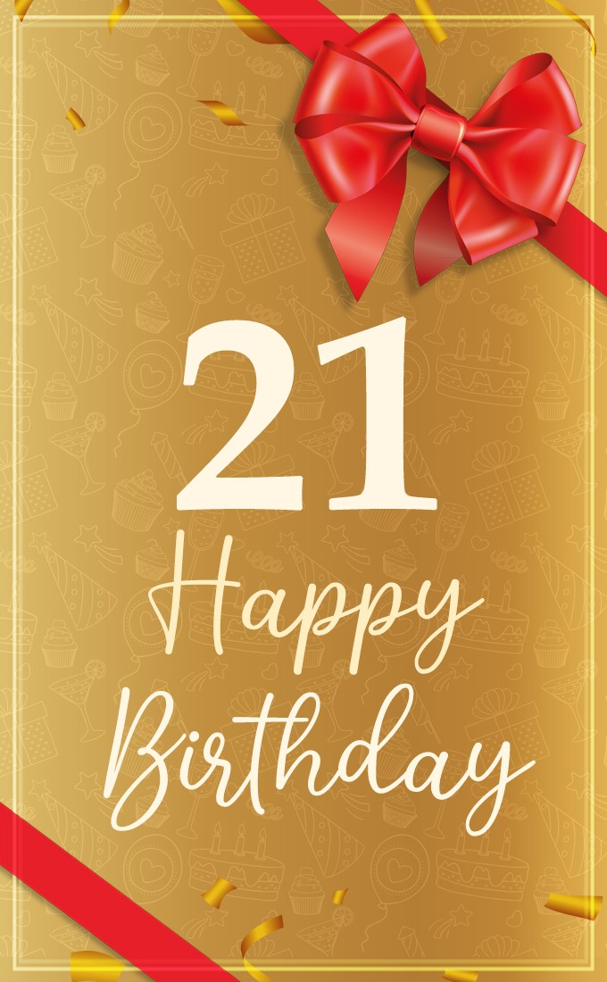 Happy 21th Birthday Image with red bow and ribbon (tall rectangle shape picture)