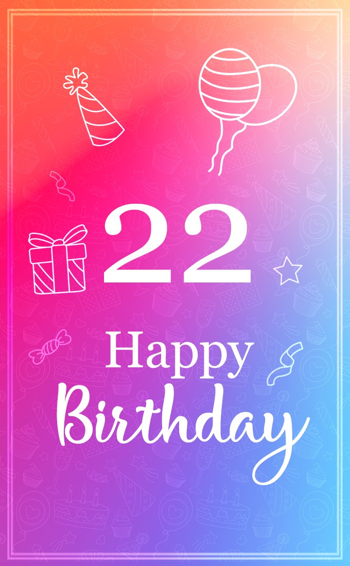 Happy 22nd Birthday Stylish Birthday Card with violet background (tall rectangle shape picture)