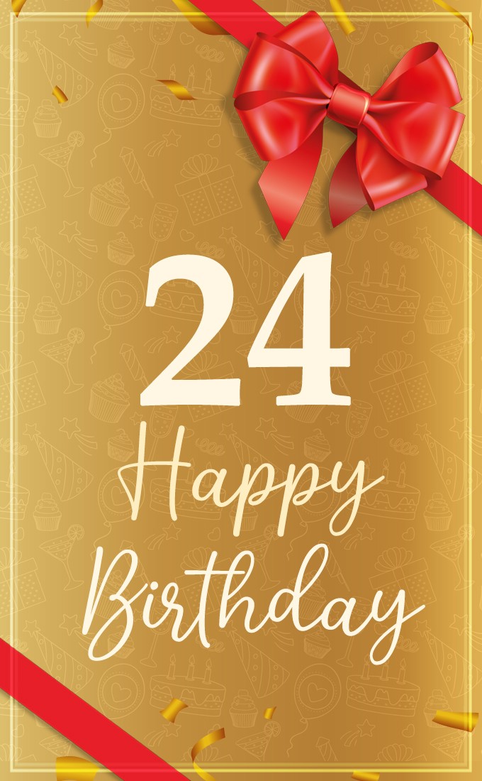 Happy 24th Birthday image with beautiful red ribbon (tall rectangle shape picture)