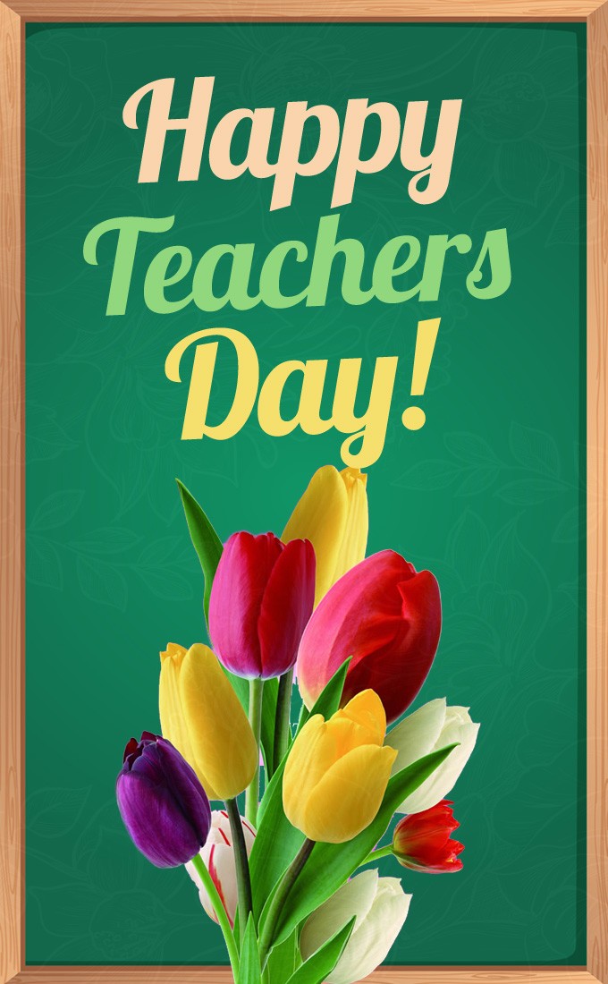 Happy Teachers Day vertical tall Image with school desk (tall rectangle shape picture)