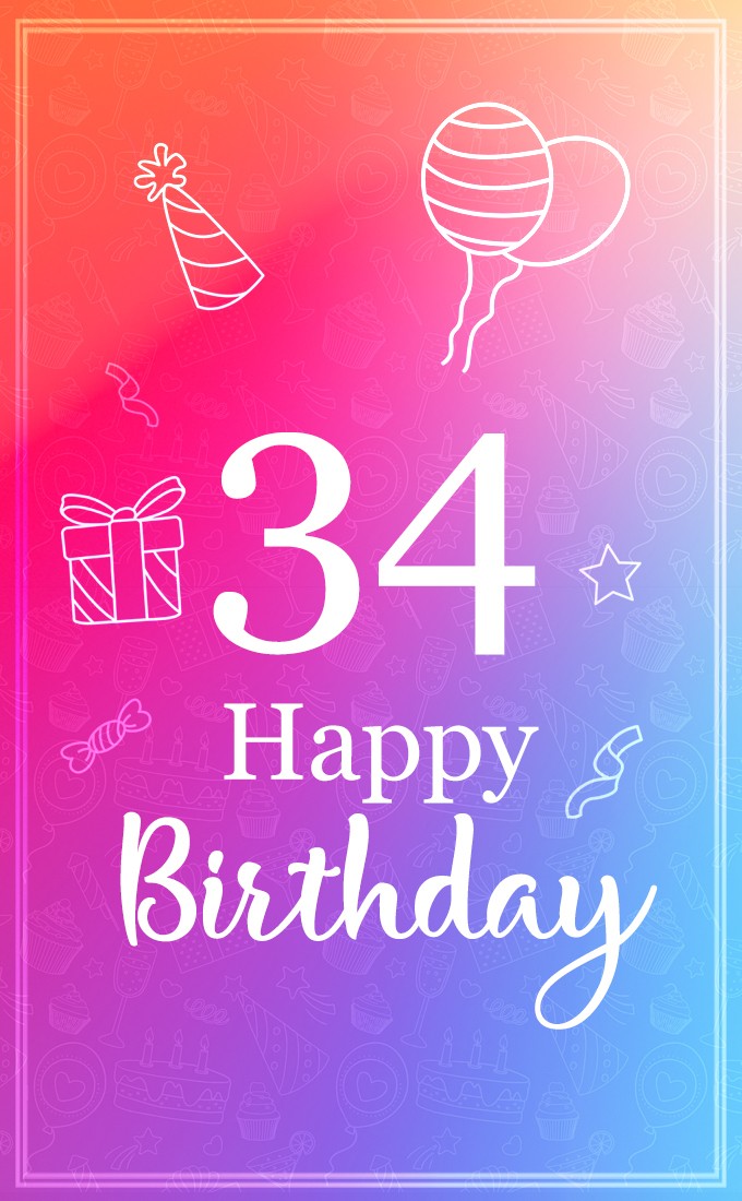 Happy 34th Birthday Minimalistic Stylish Birthday Card (tall rectangle shape picture)