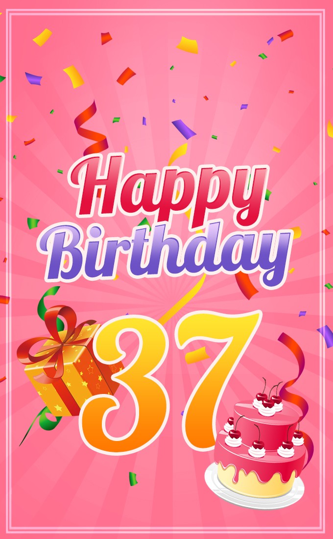 Happy 37th Birthday elegant card for Her (tall rectangle shape picture)