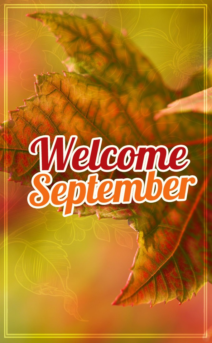 Welcome September image with autumn leaves on the tree (tall rectangle shape picture)