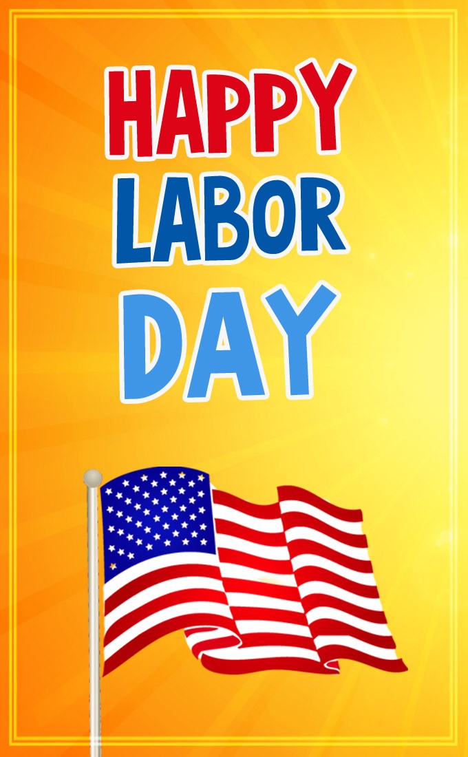 Happy Labor Day image with bright yellow background (tall rectangle shape picture)