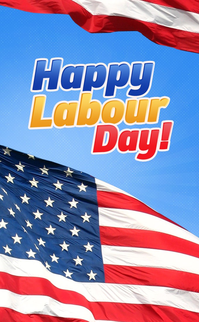 Happy Labour Day coloful image with USA Flag (tall rectangle shape picture)