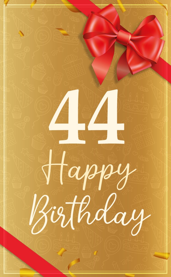 Happy 44th Birthday Image with beautiful red ribbon (tall rectangle shape picture)