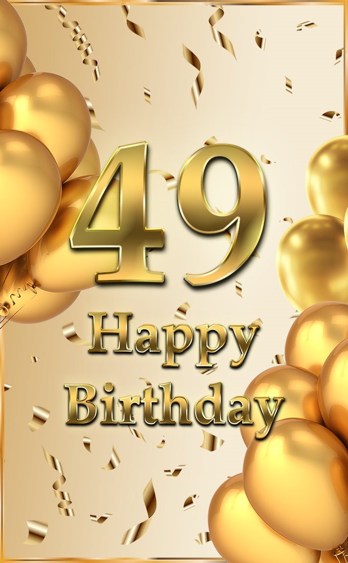 Happy 49th Birthday elegant card with golden number (tall rectangle shape picture)