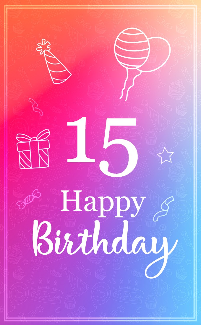 Happy 15th Birthday, beautiful Birthday Card with violet background (tall rectangle shape picture)