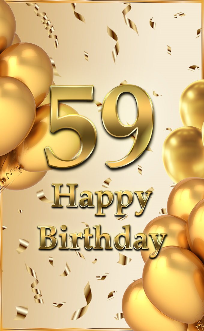 Happy 59th Birthday image with golden number (tall rectangle shape picture)