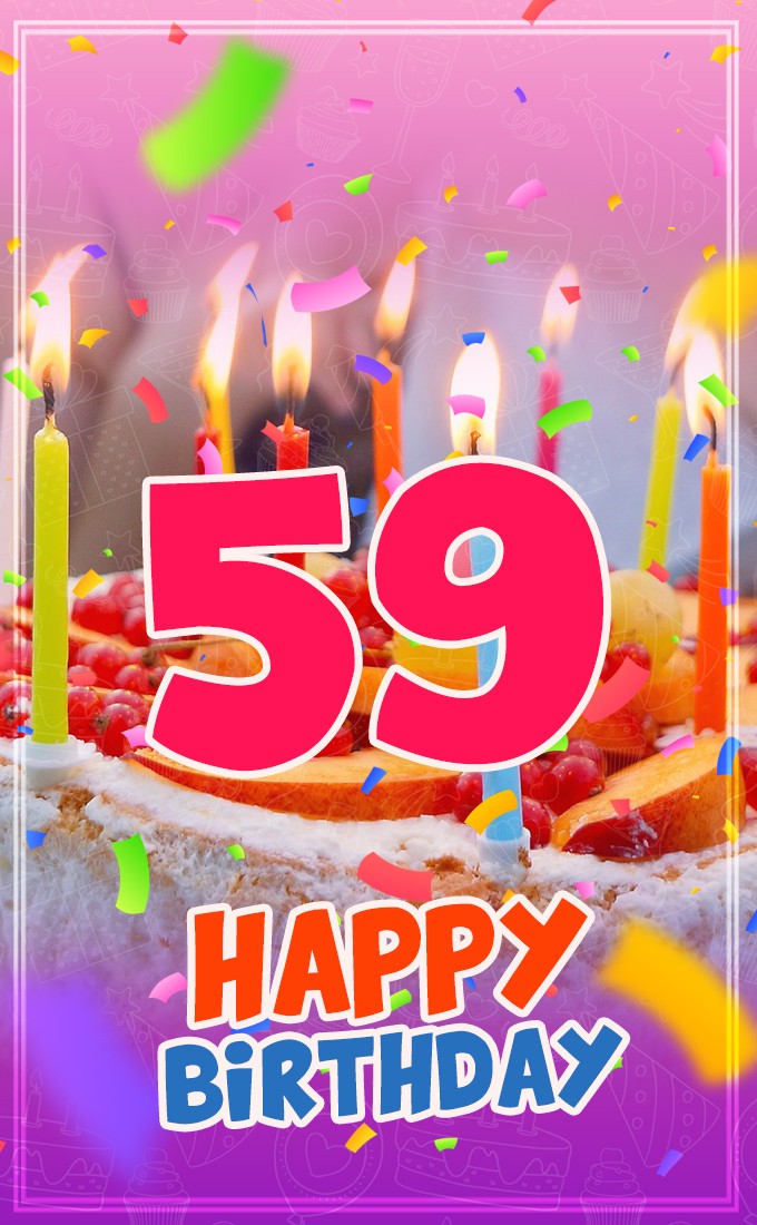 Happy 59th Birthday image with cake and candles (tall rectangle shape picture)