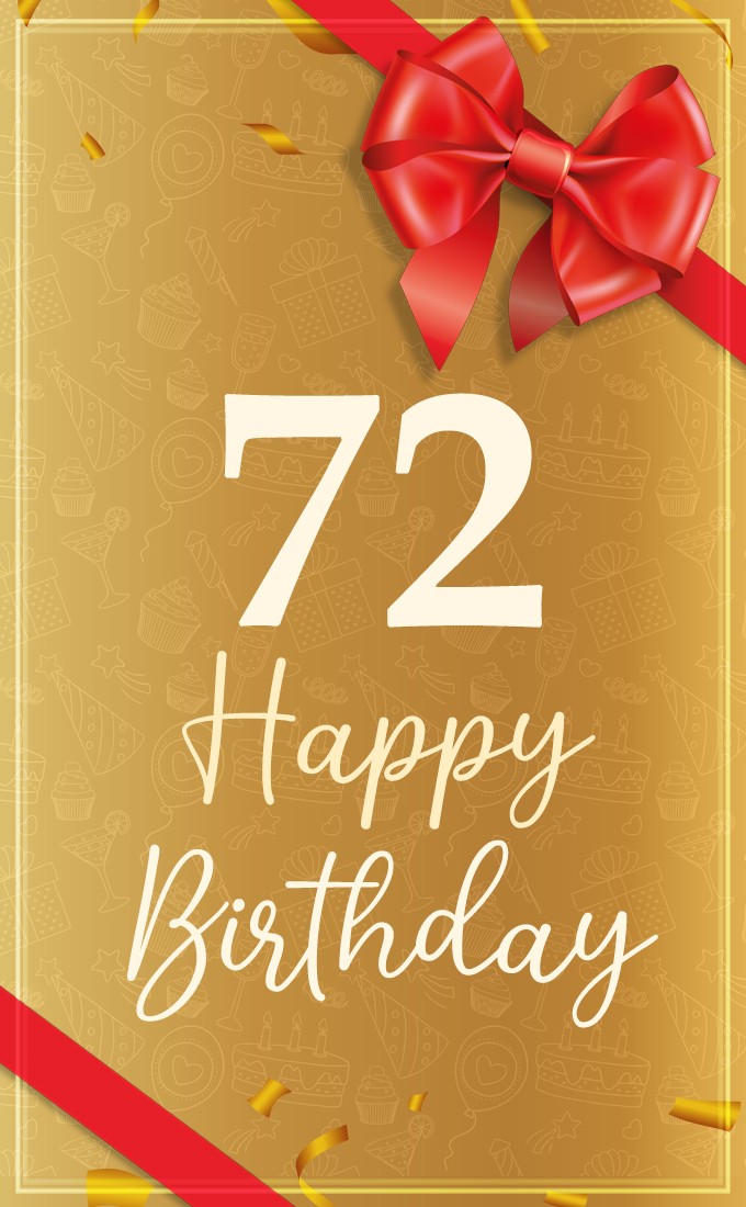 Happy 72nd Birthday Image with red bow and ribbon (tall rectangle shape picture)