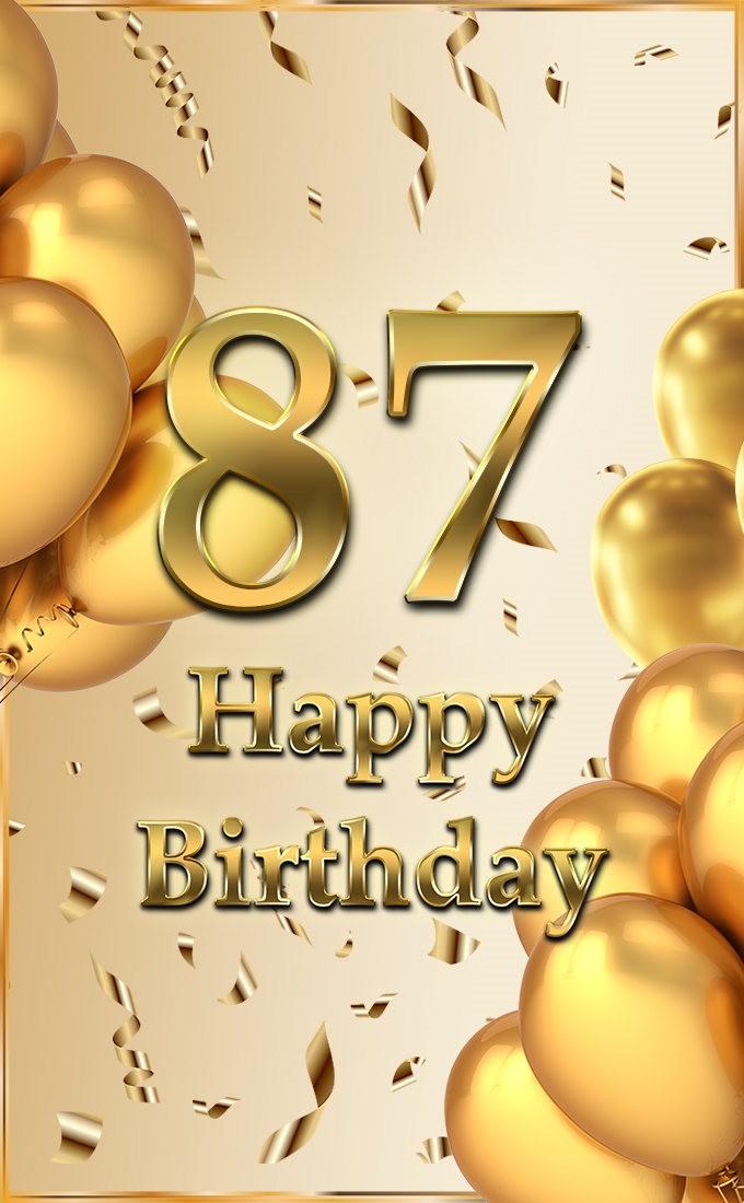 Happy 87th Birthday image with golden number (tall rectangle shape picture)