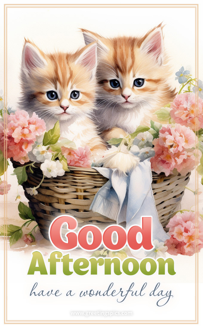 Good Afternoon have a Wonderful day image with cute kittens (tall rectangle shape picture)