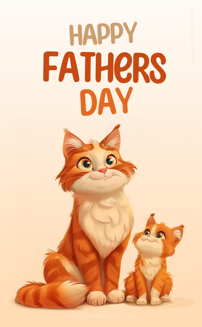 Happy Fathers Day Card with adorable daddy cat and kitten (tall rectangle shape picture)