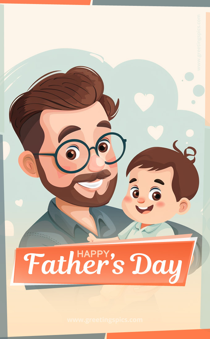 Happy Father's Day Image with father and child illustration (tall rectangle shape picture)