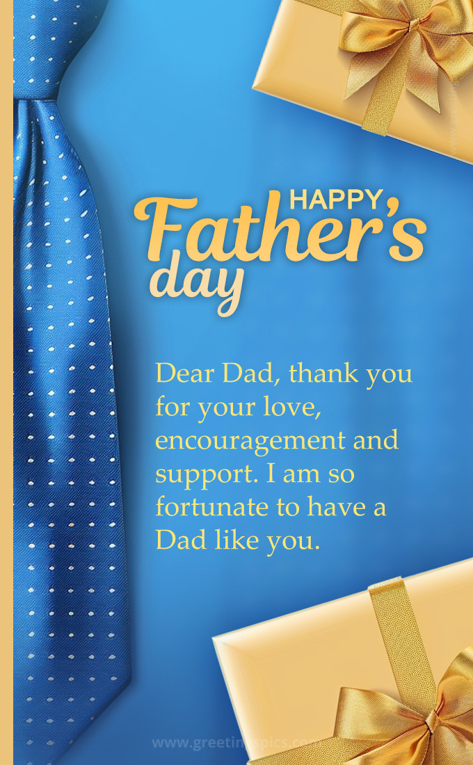 Stylish picture of a Happy Father's Day wish, with a man's tie and gift box (tall rectangle shape picture)