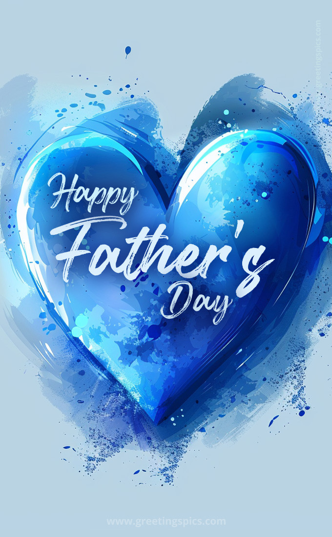 Happy Father's Day image with beautiful blue heart (tall rectangle shape picture)