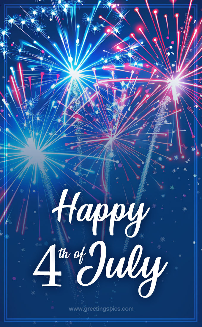 Happy 4th of July Image with bright fireworks (tall rectangle shape picture)