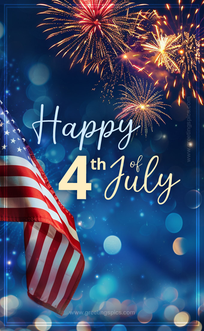 Happy 4th of July Beautiful Image with blue bokeh background (tall rectangle shape picture)