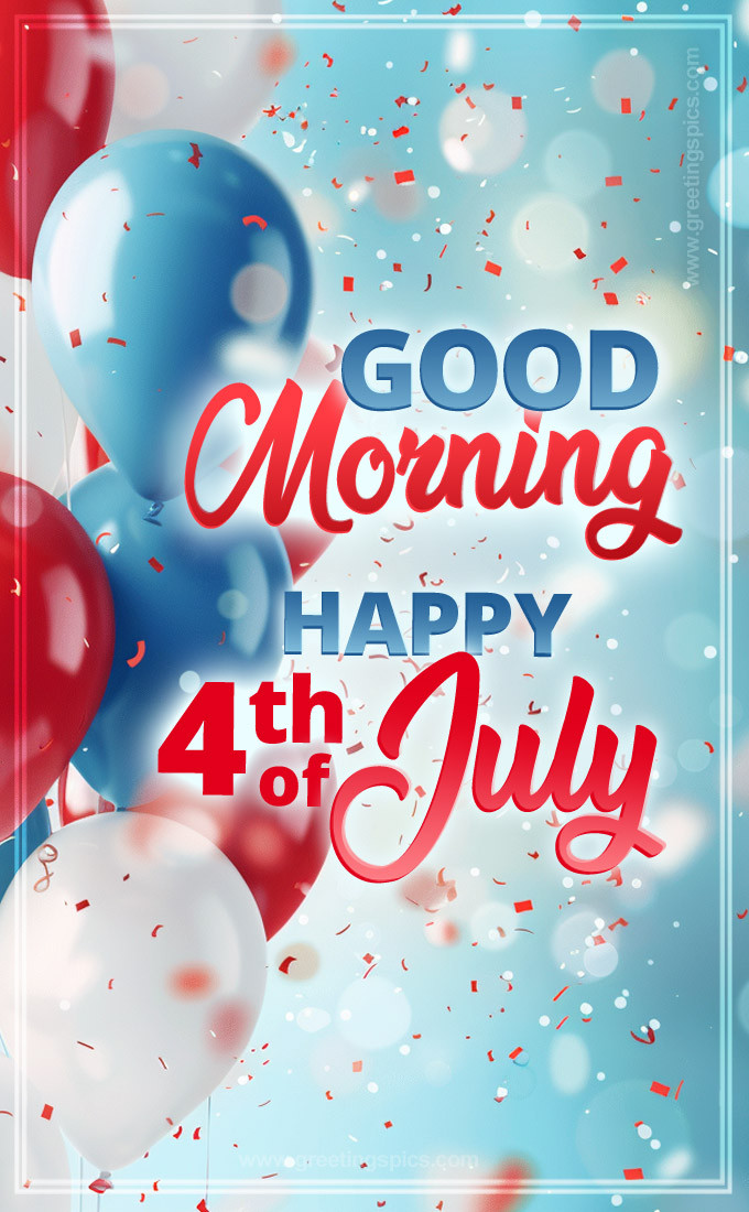 Good Morning Happy 4th of July Picture with colorful balloons (tall rectangle shape picture)