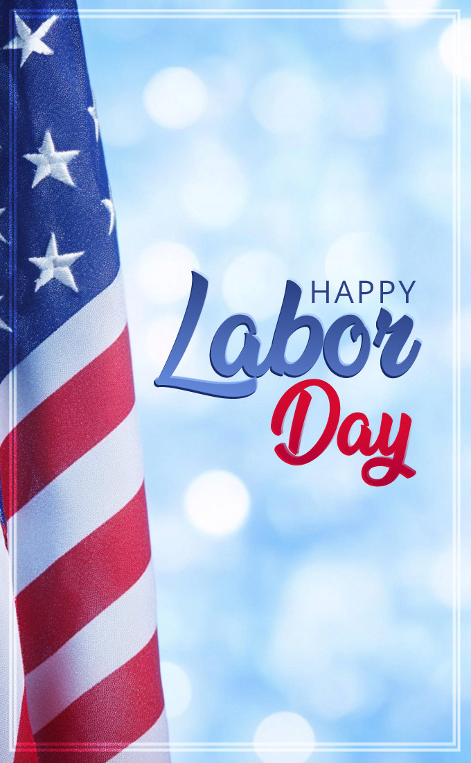 Happy Labor Day picture with beautiful blue bokeh background (tall rectangle shape picture)