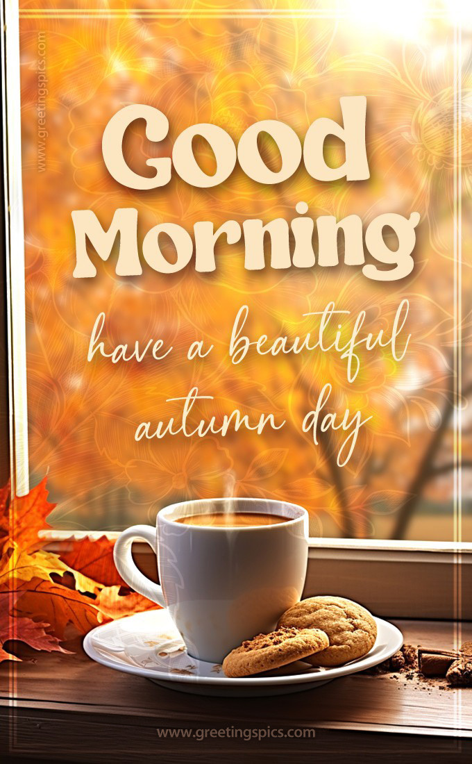 Good Morning Have a Beautiful Autumn Day Image (tall rectangle shape picture)