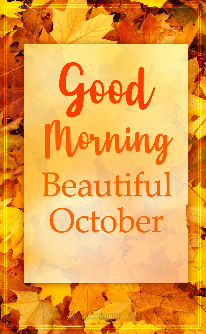 Good Moring Beautiful October Picture with autumn leaves (tall rectangle shape picture)