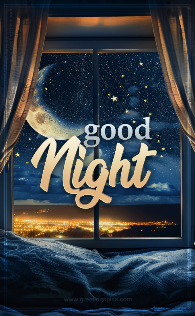 Good Night image with night sky window (tall rectangle shape picture)