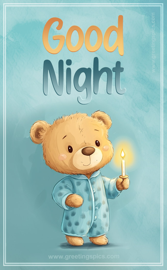 Good Night a picture of a cute bear with a candle (tall rectangle shape picture)