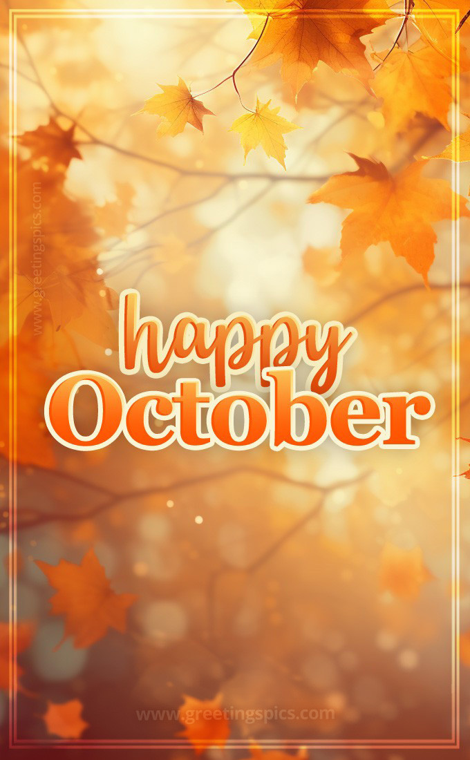 Happy October image withwith bright autumn leaves (tall rectangle shape picture)