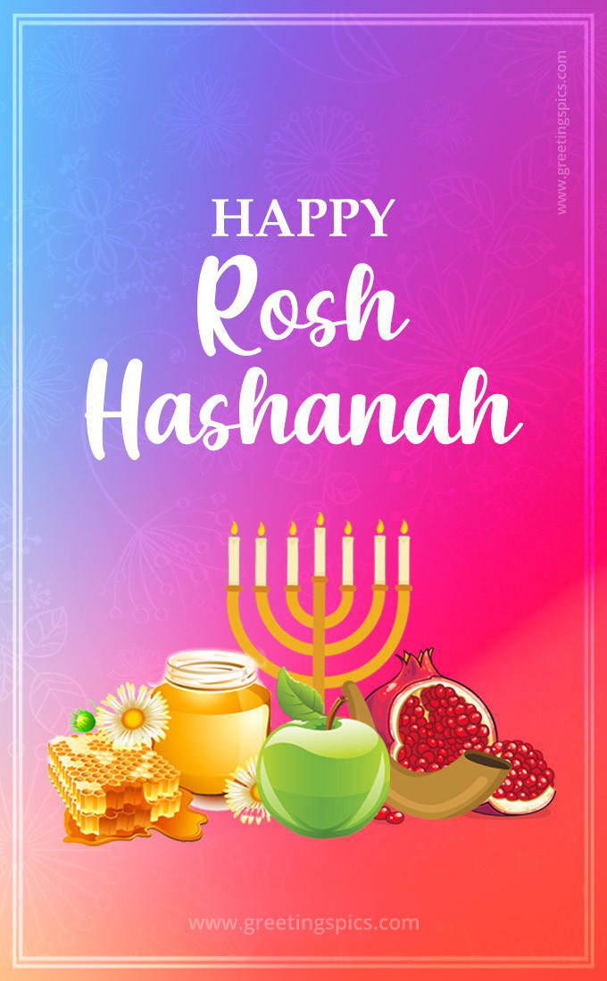 Happy Rosh Hashanah colorful holiday card (tall rectangle shape picture)